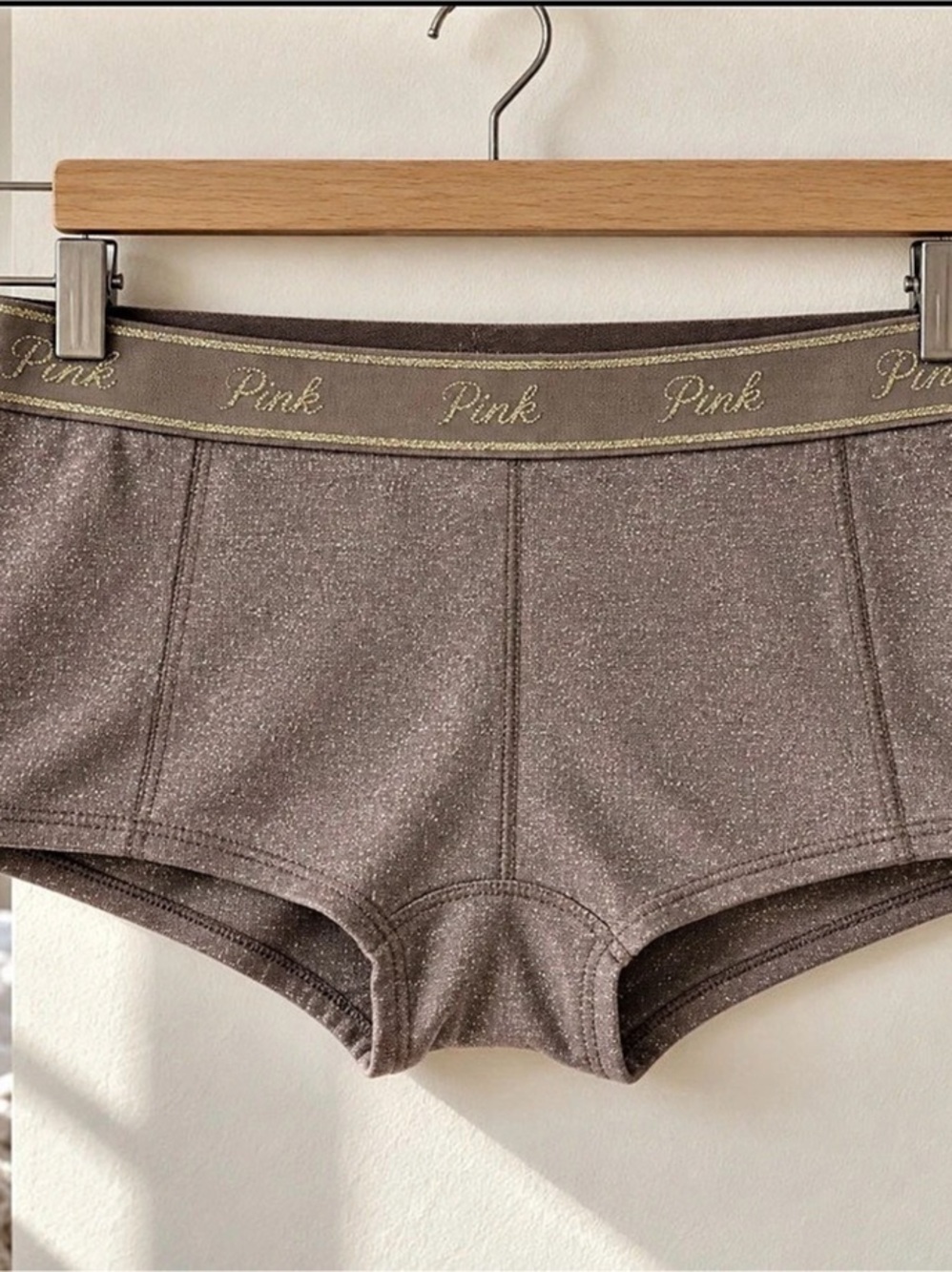 PINK Glitter Boyshorts in Brown Like New